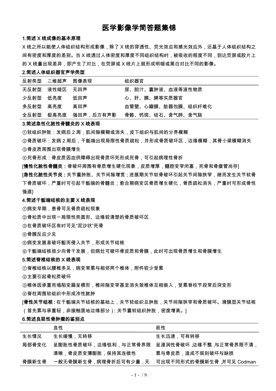 医学影像学简答题集锦_第1页