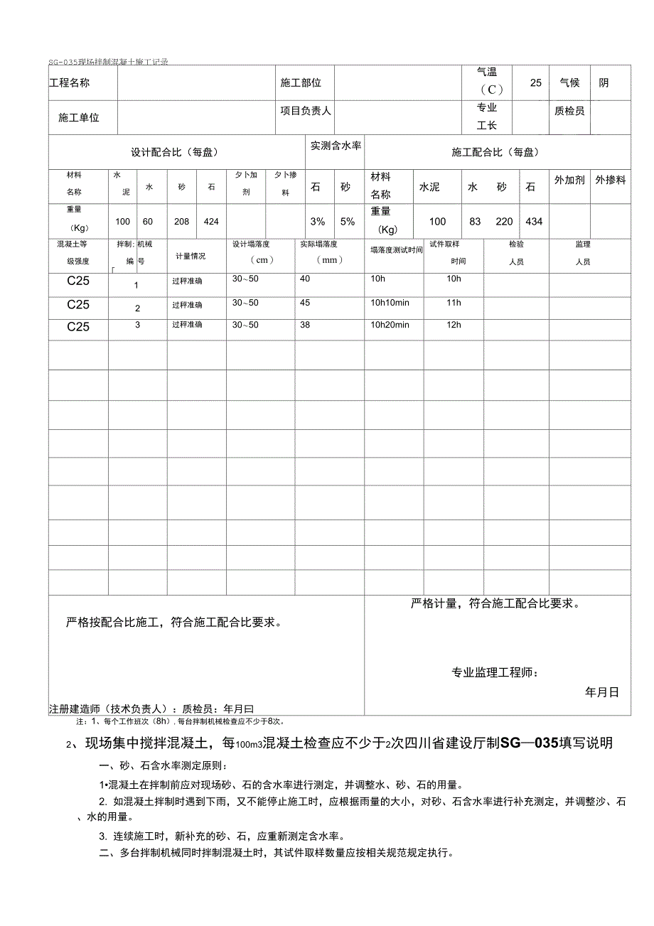 SG-035现场拌制混凝土施工记录_第1页