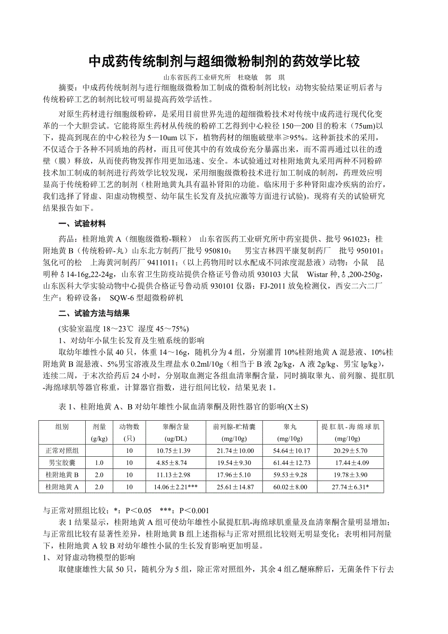 中成药传统制剂与超细微粉制剂的药效学比较_第1页