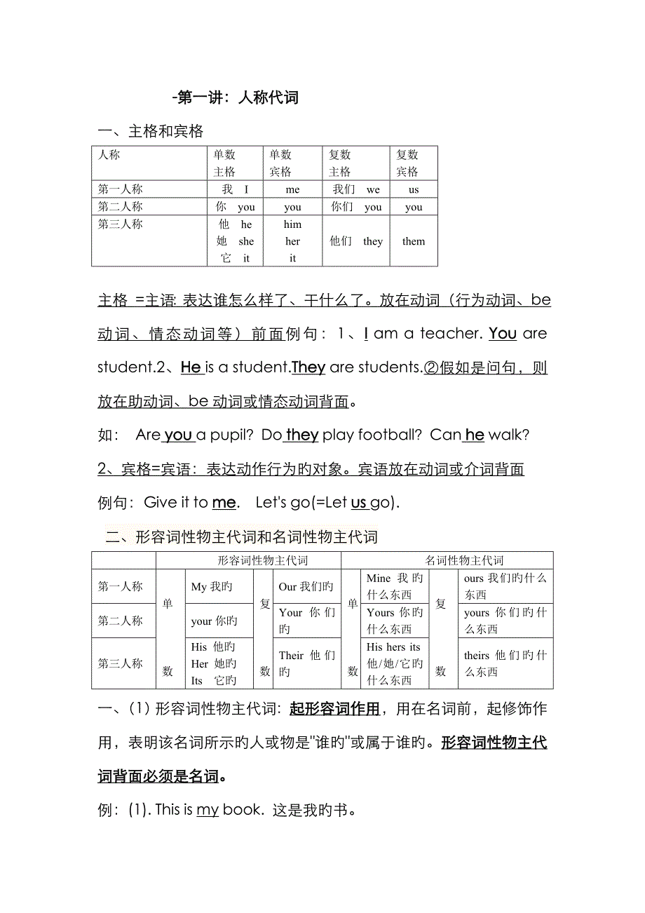 形容词性物主代词和名词性物主代词_第1页