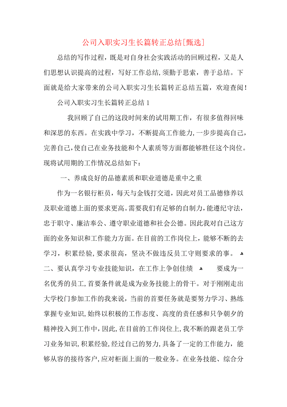 公司入职实习生长篇转正总结_第1页