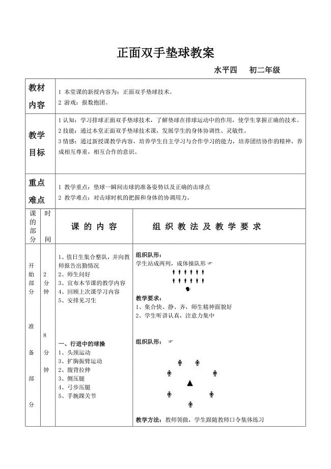 正面双手垫球教案.doc