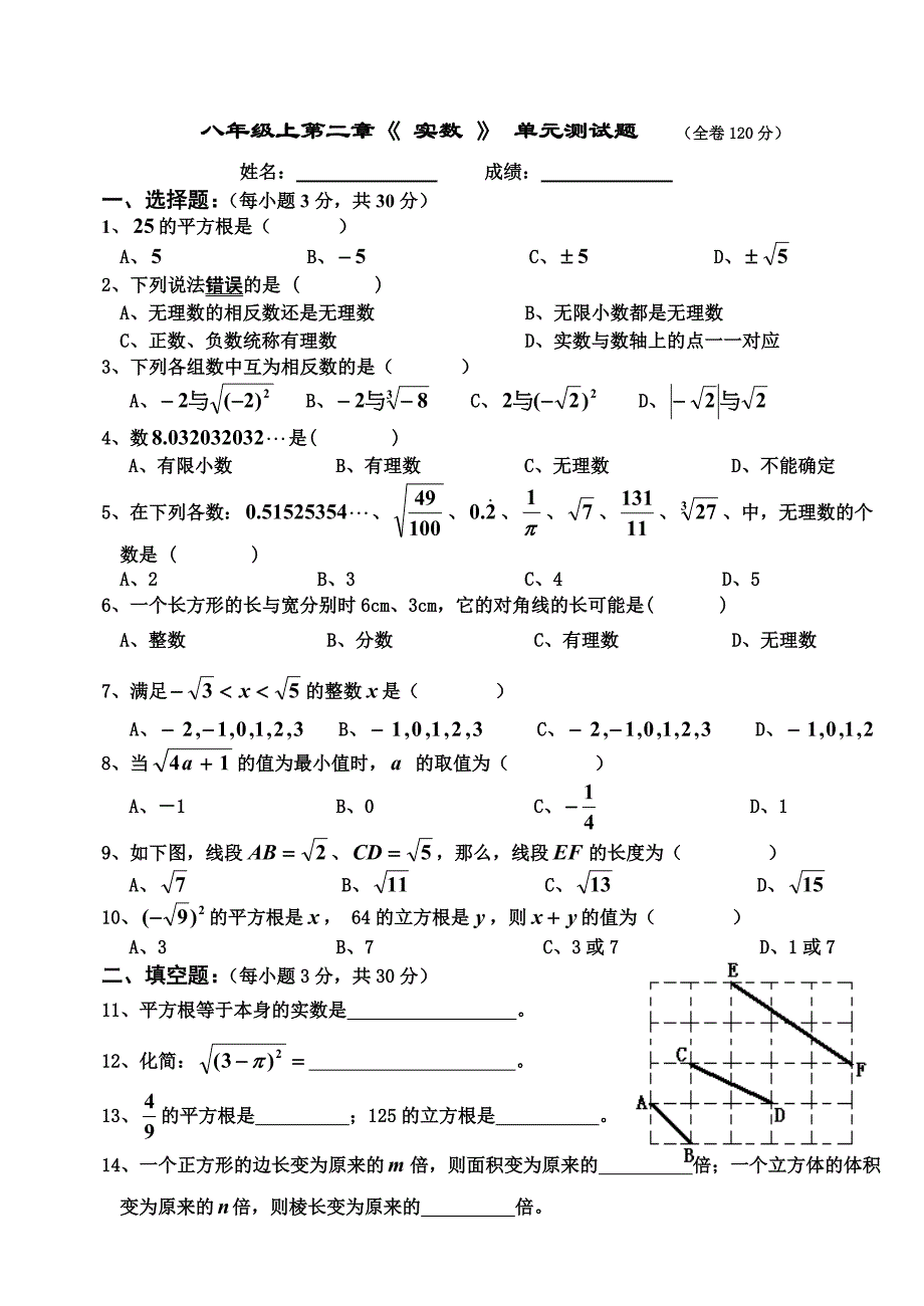 北师大版八年级上第二章《实数》_单元测试题.doc_第1页