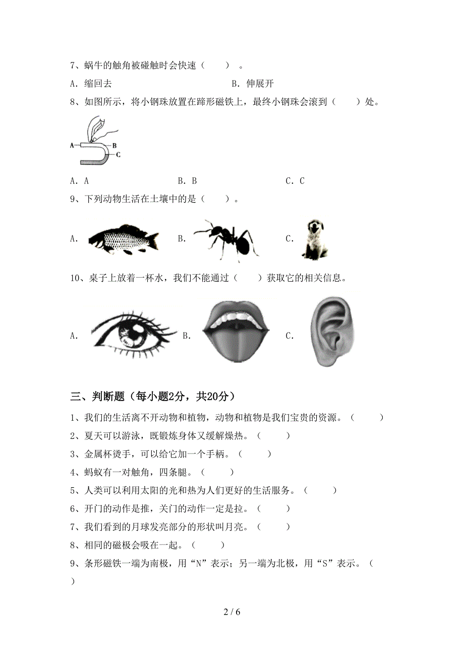 2023年教科版二年级科学下册期中考试题及答案一.doc_第2页