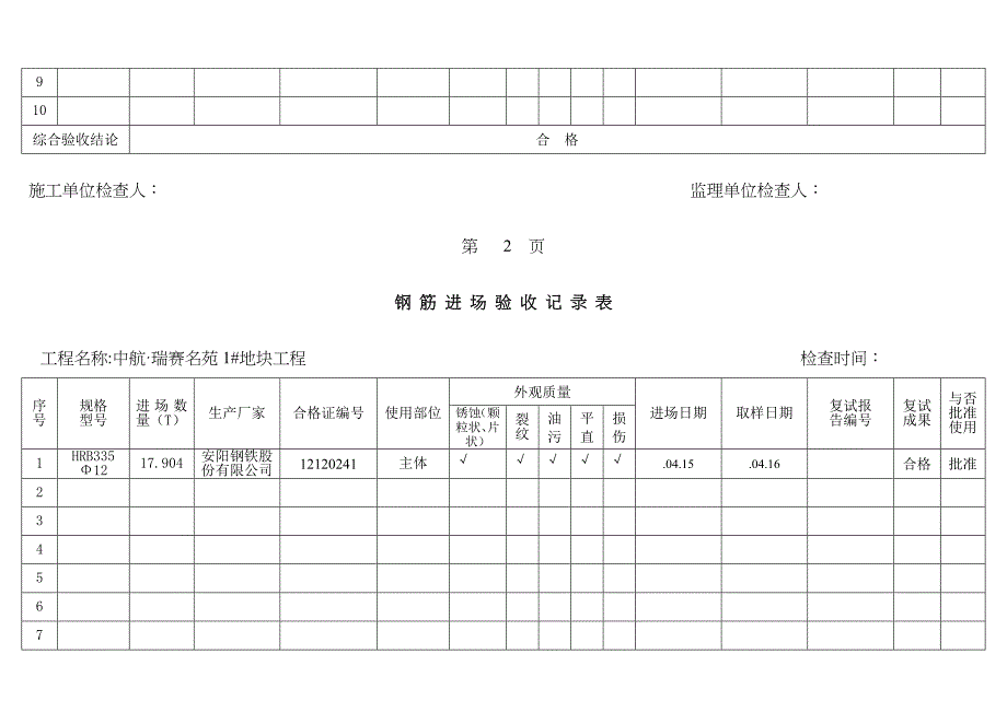 钢筋原材进场验收记录表_第4页