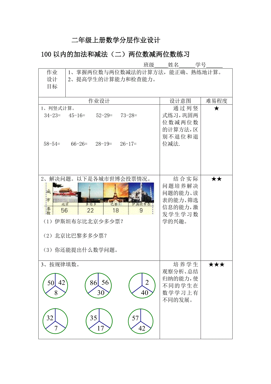 二年级上册数学两位数的减法分层作业设计9_第1页