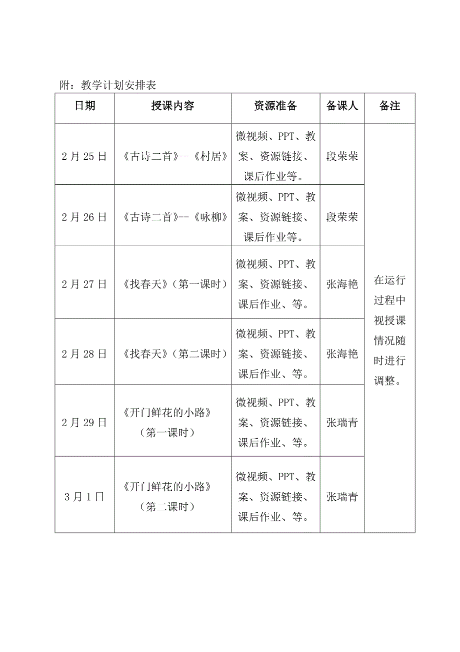 二年级下册语文线上教学计划_第4页