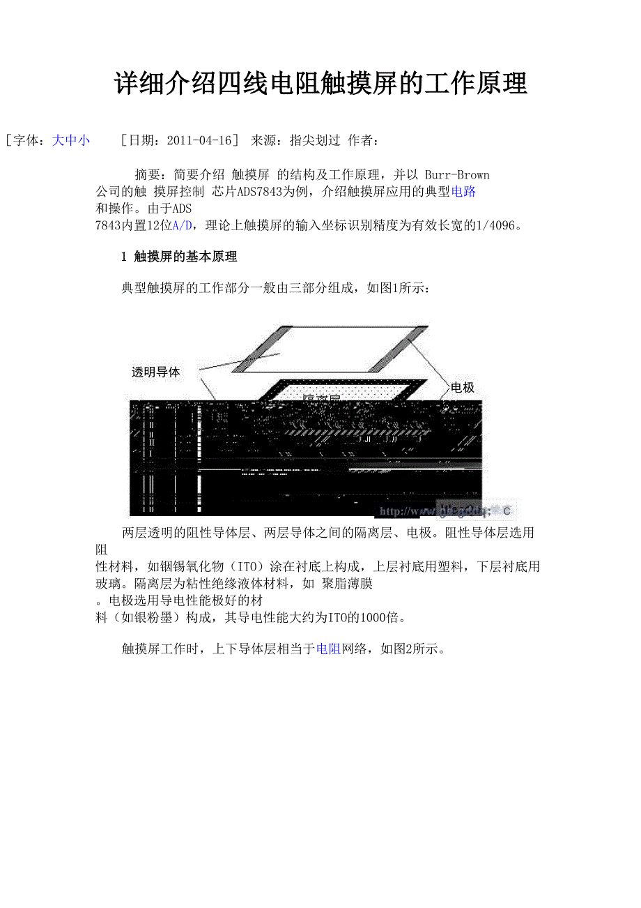 详细介绍四线电阻触摸屏的工作原理_第1页