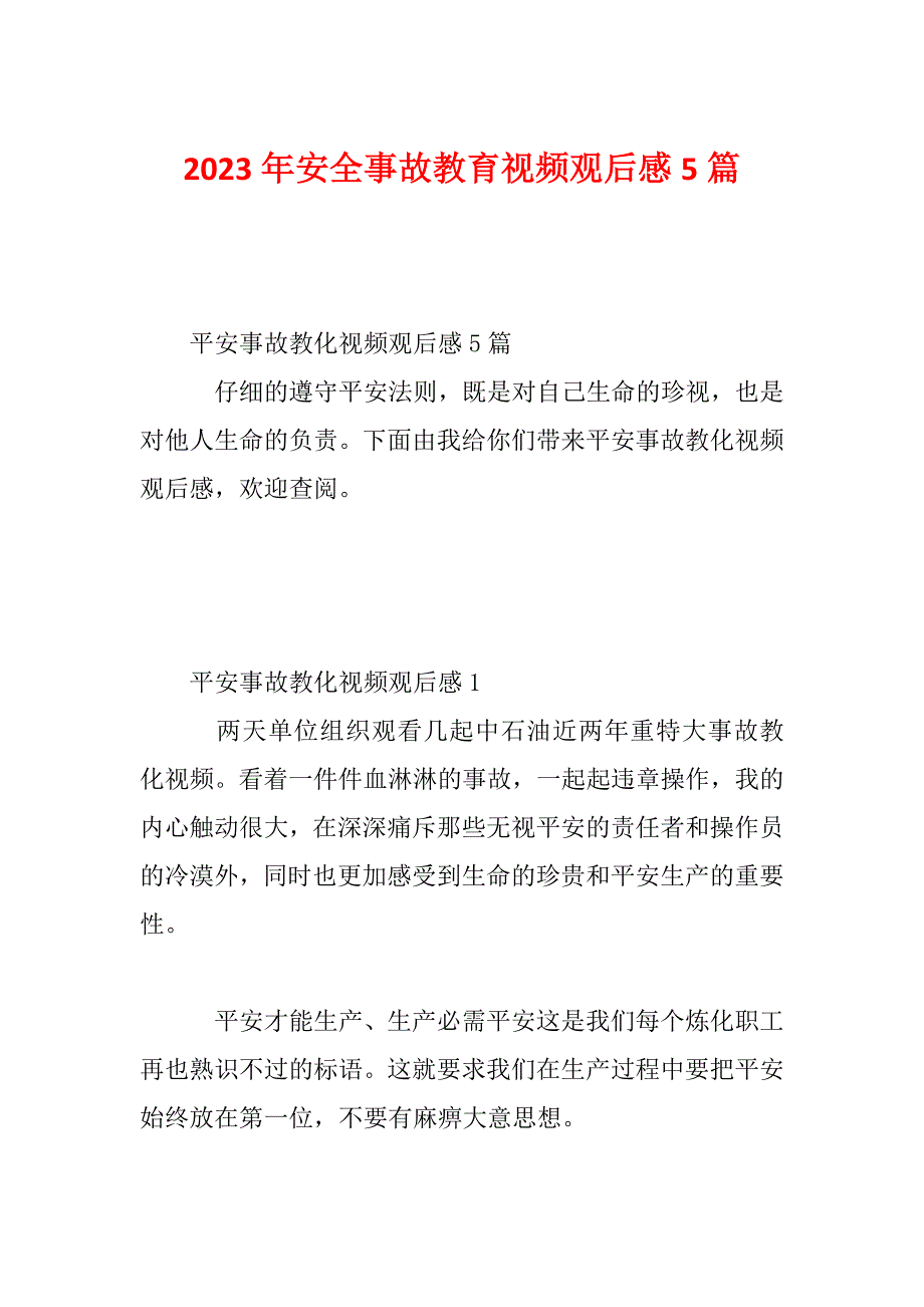 2023年安全事故教育视频观后感5篇_第1页