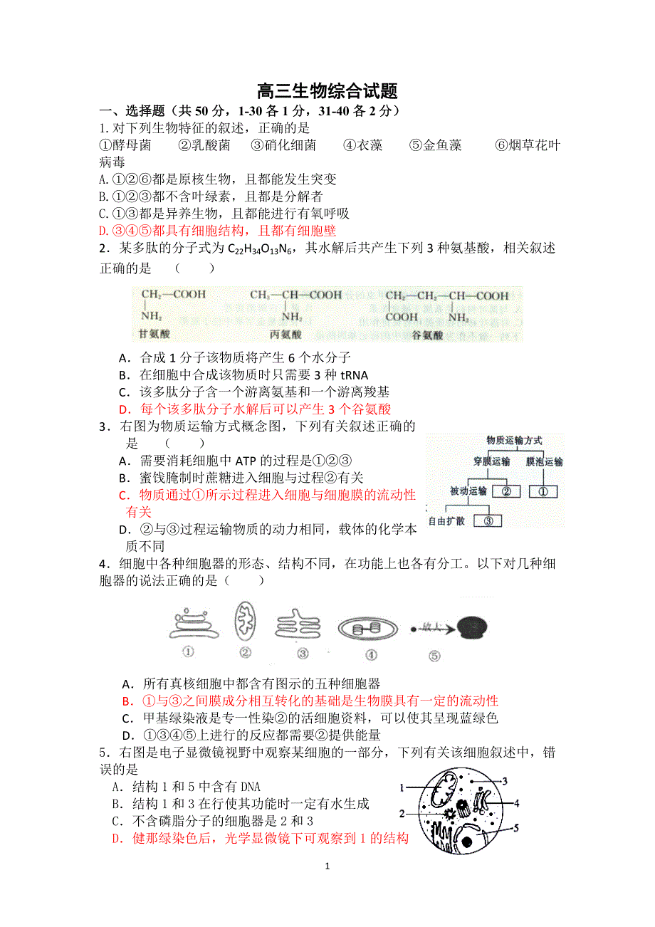 高三生物综合测试题_第1页