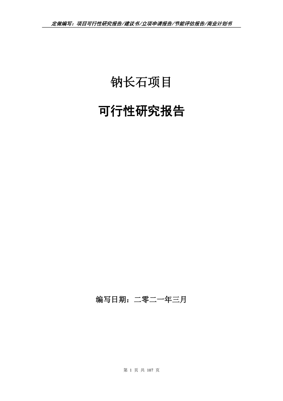 钠长石项目可行性研究报告立项申请_第1页