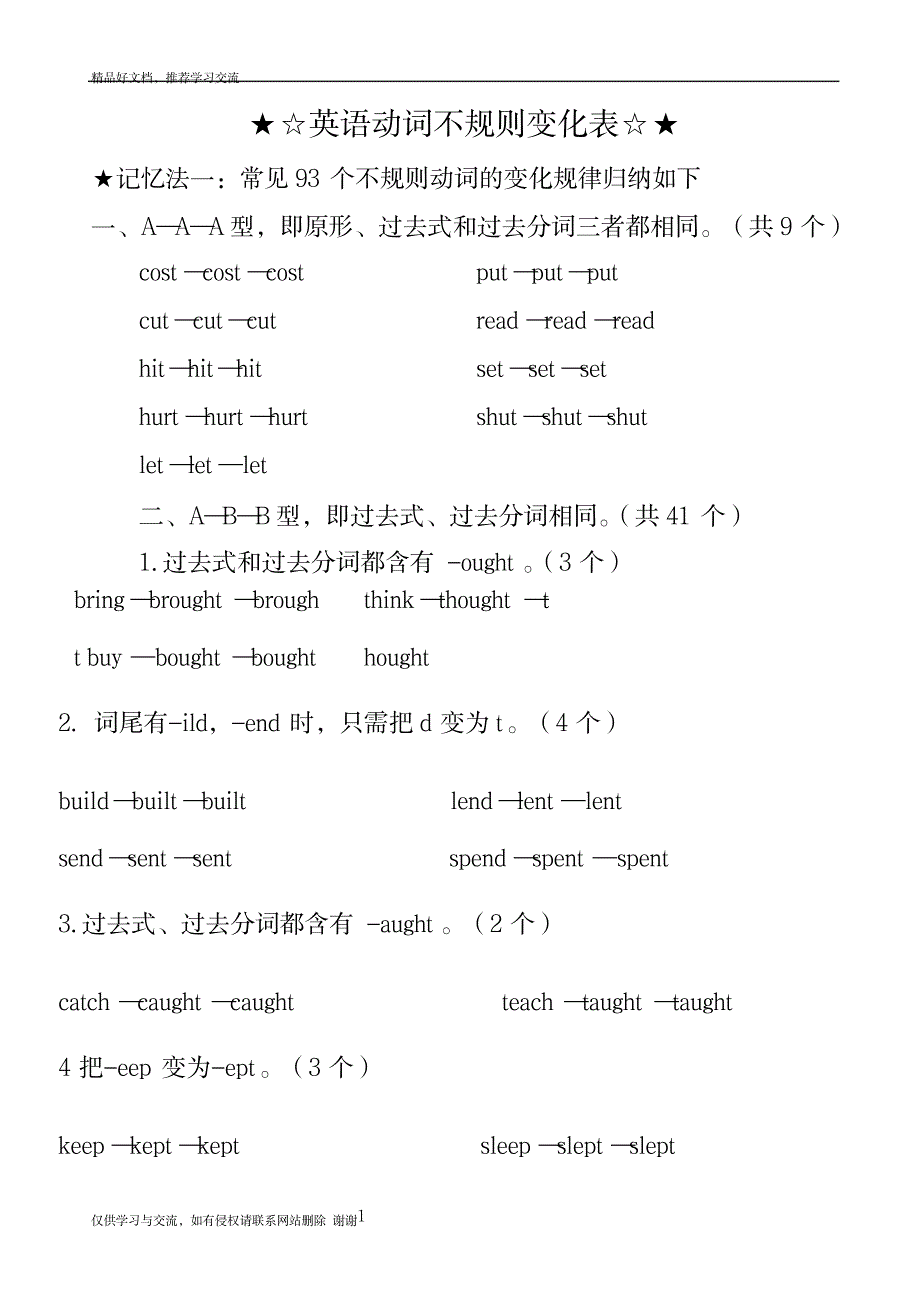 英语动词不规则变化表_第1页