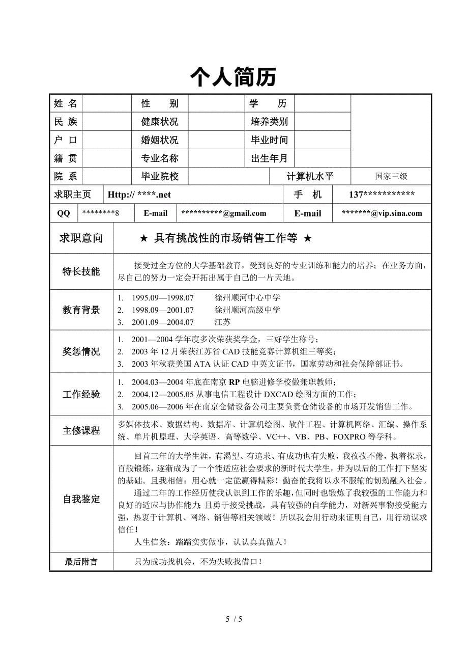 最具特色的个人简历模板_第5页