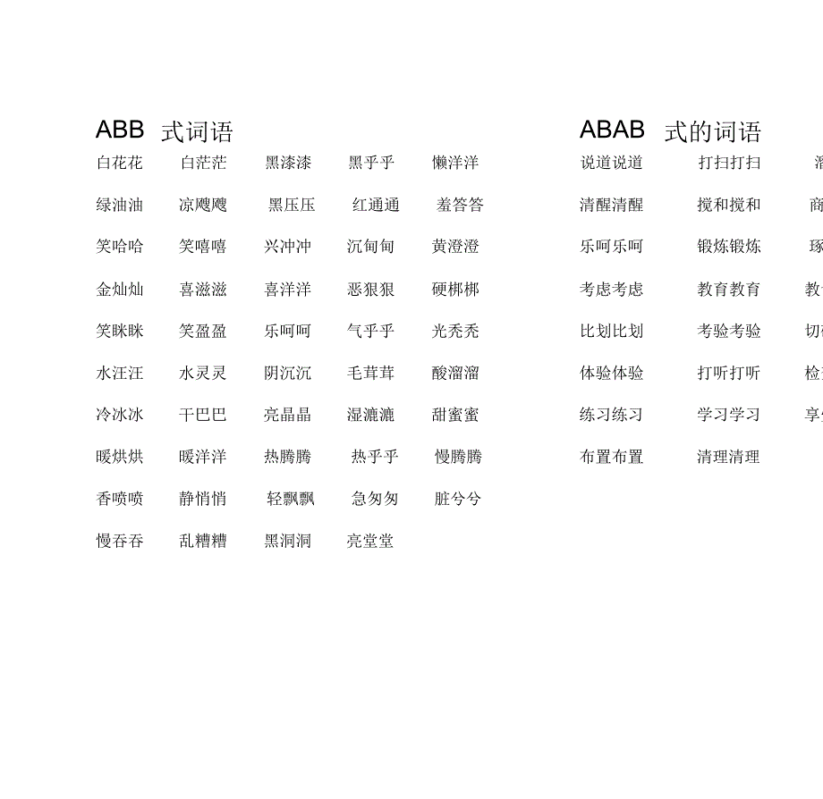 ABB.ABAC.AABC等各式词语与成语_第1页