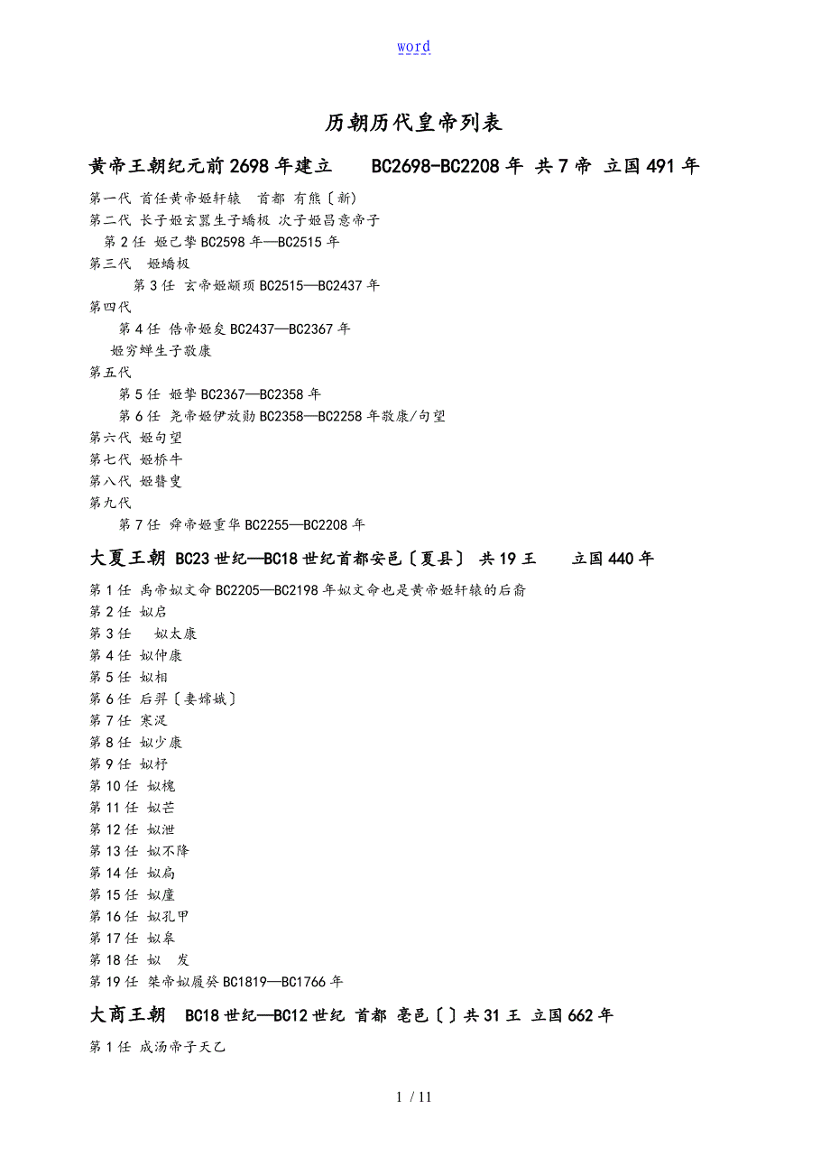 历朝历代皇帝列表格_第1页