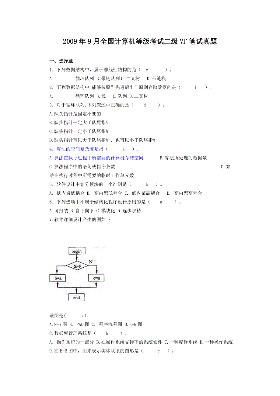 2009年9月全国计算机等级考试2级VF笔试附答案_第1页