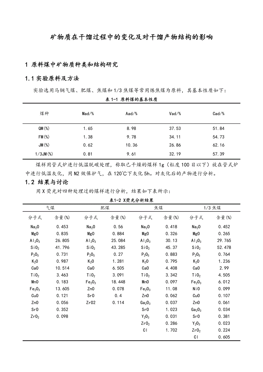 矿物质在干馏过程中的变化及对干馏产物结构的影_第1页