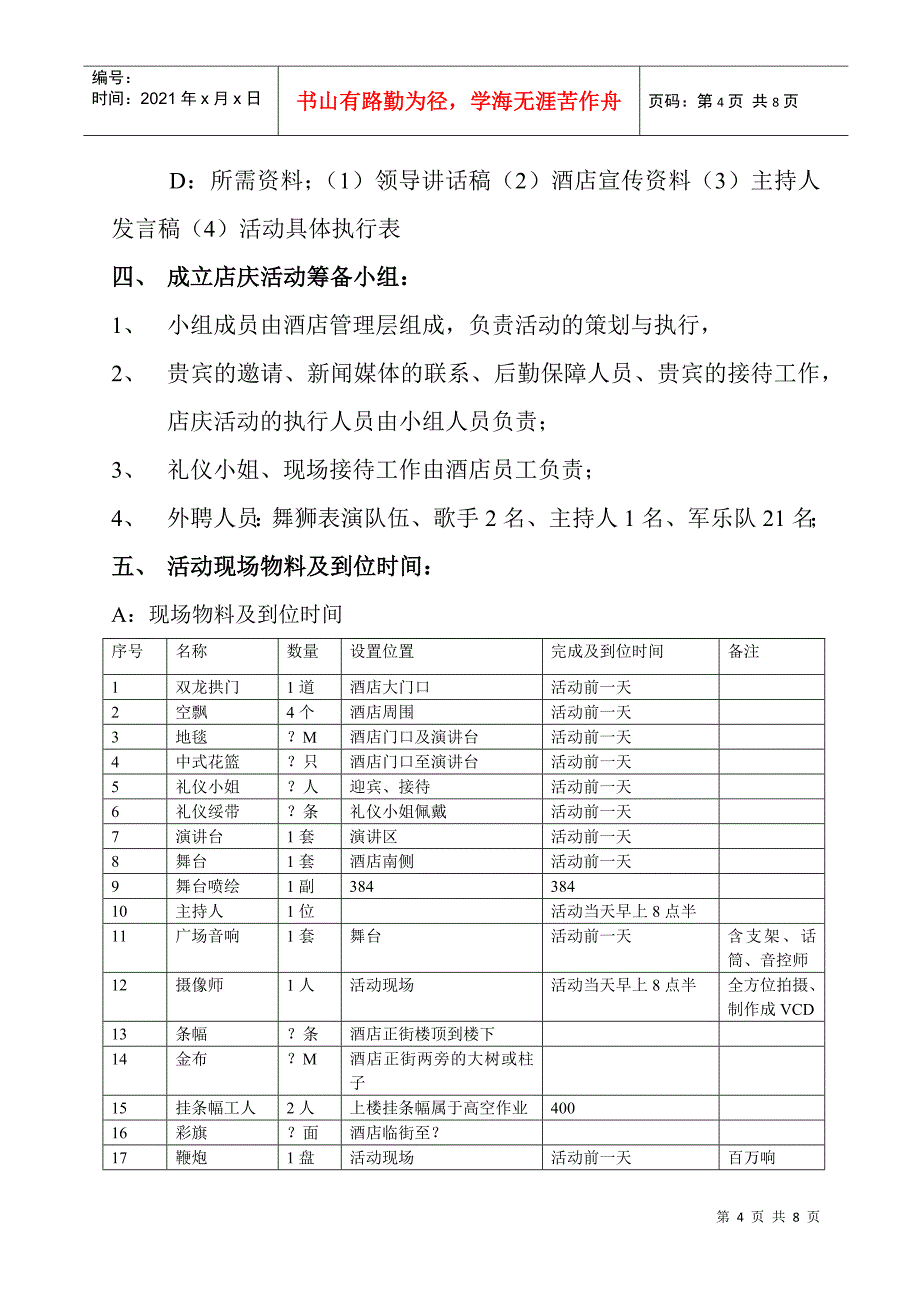 阳光假日酒店店庆活动方案_第4页