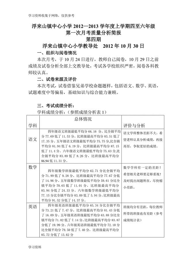 第一次月考质量分析简报.doc