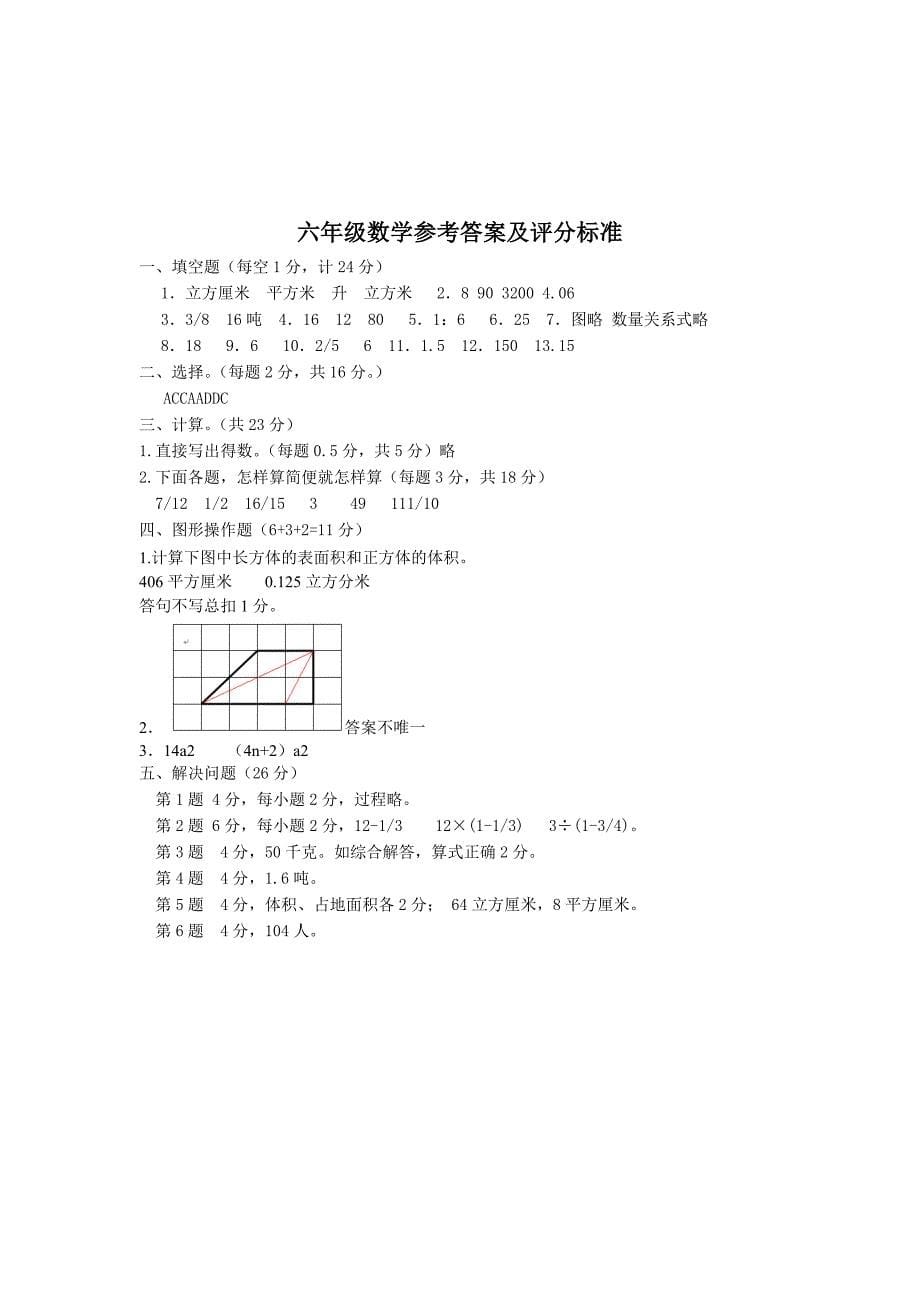 苏教版小学六年级上册数学期末试卷及答案_第5页