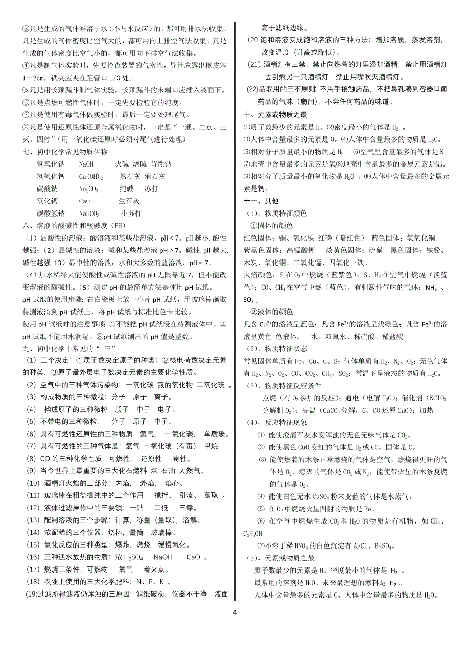 初中化学中考复习基础知识要点_第4页