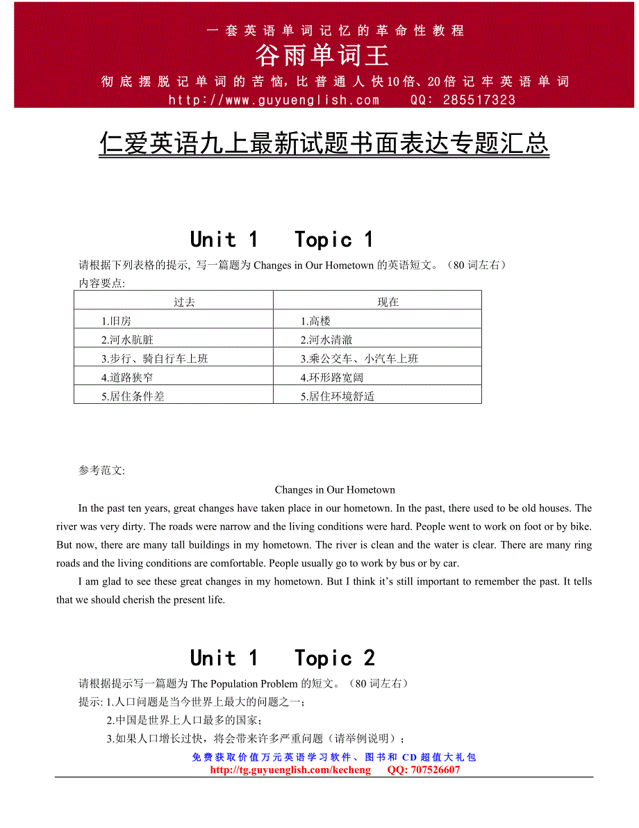 仁爱版九级英语书面表达专题汇总(附参考范文)_第1页