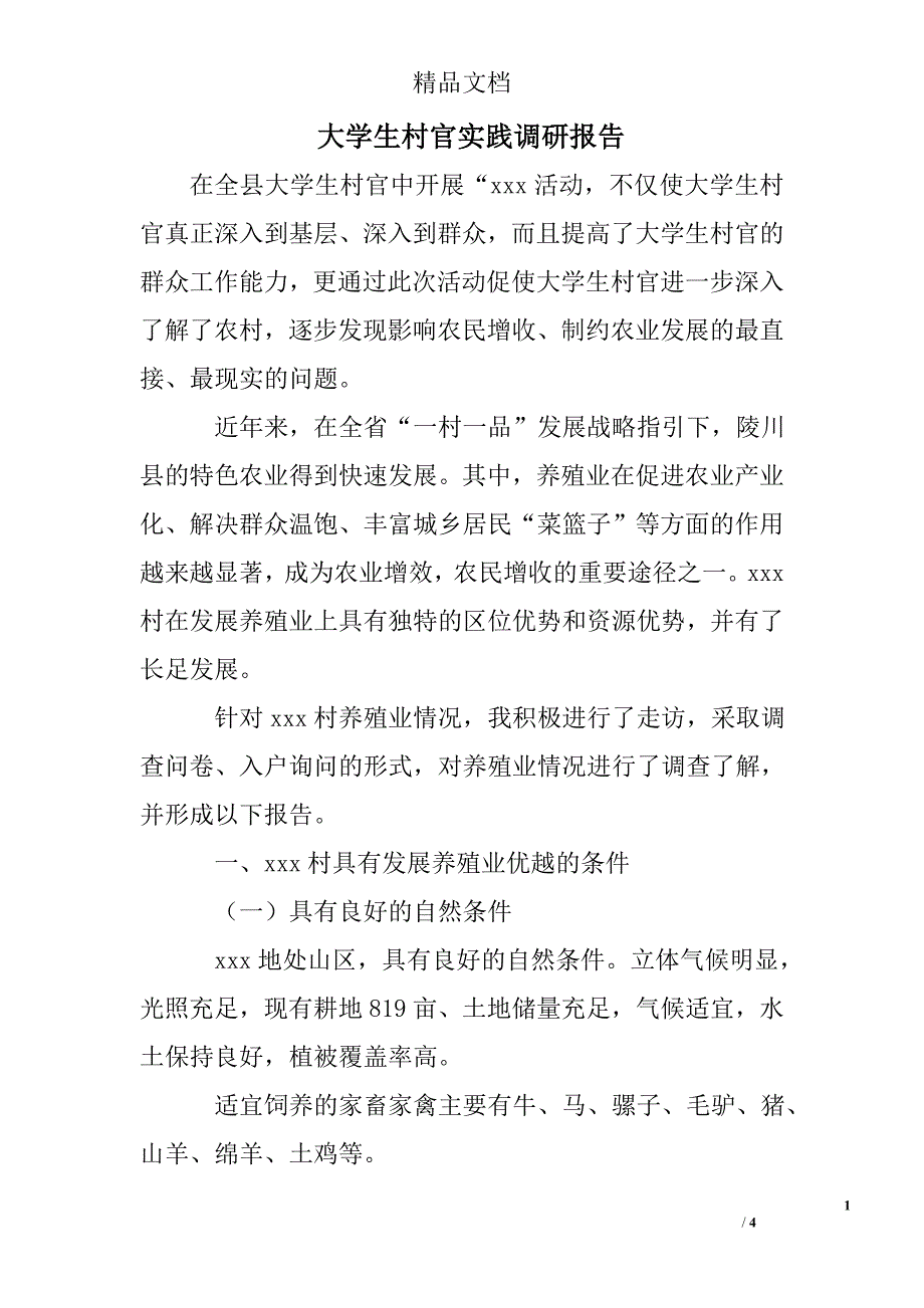 大学生村官实践调研报告_第1页