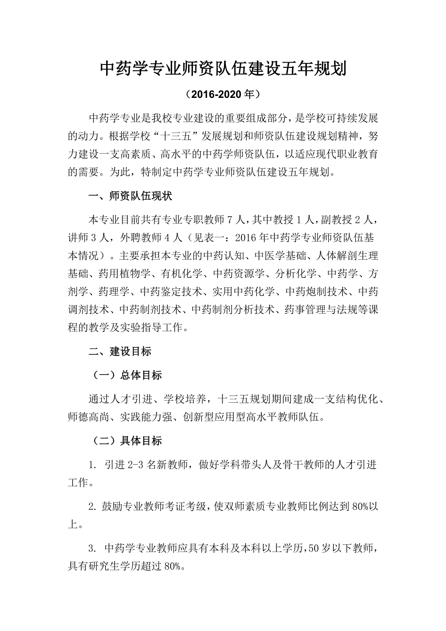 中药学专业师资队伍建设规划.doc_第1页