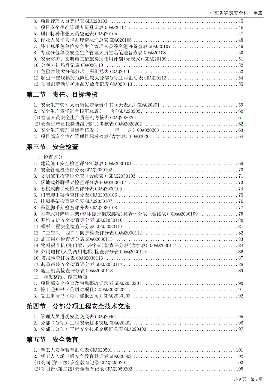 版《广东省建筑施工安全管理资料统一用表》目录(免积分)_第2页