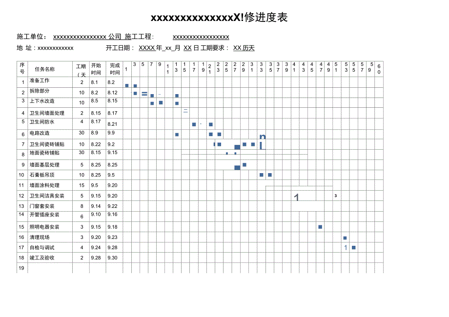 装修工程施工进度计划表横道图.xls_第1页