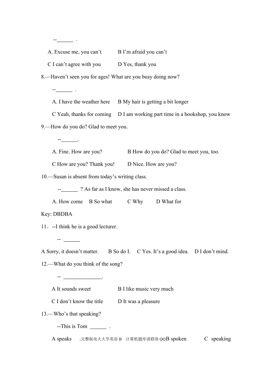 2023年12月远程教育电大专升本本科网考大学英语B统考真题题库小抄_第2页