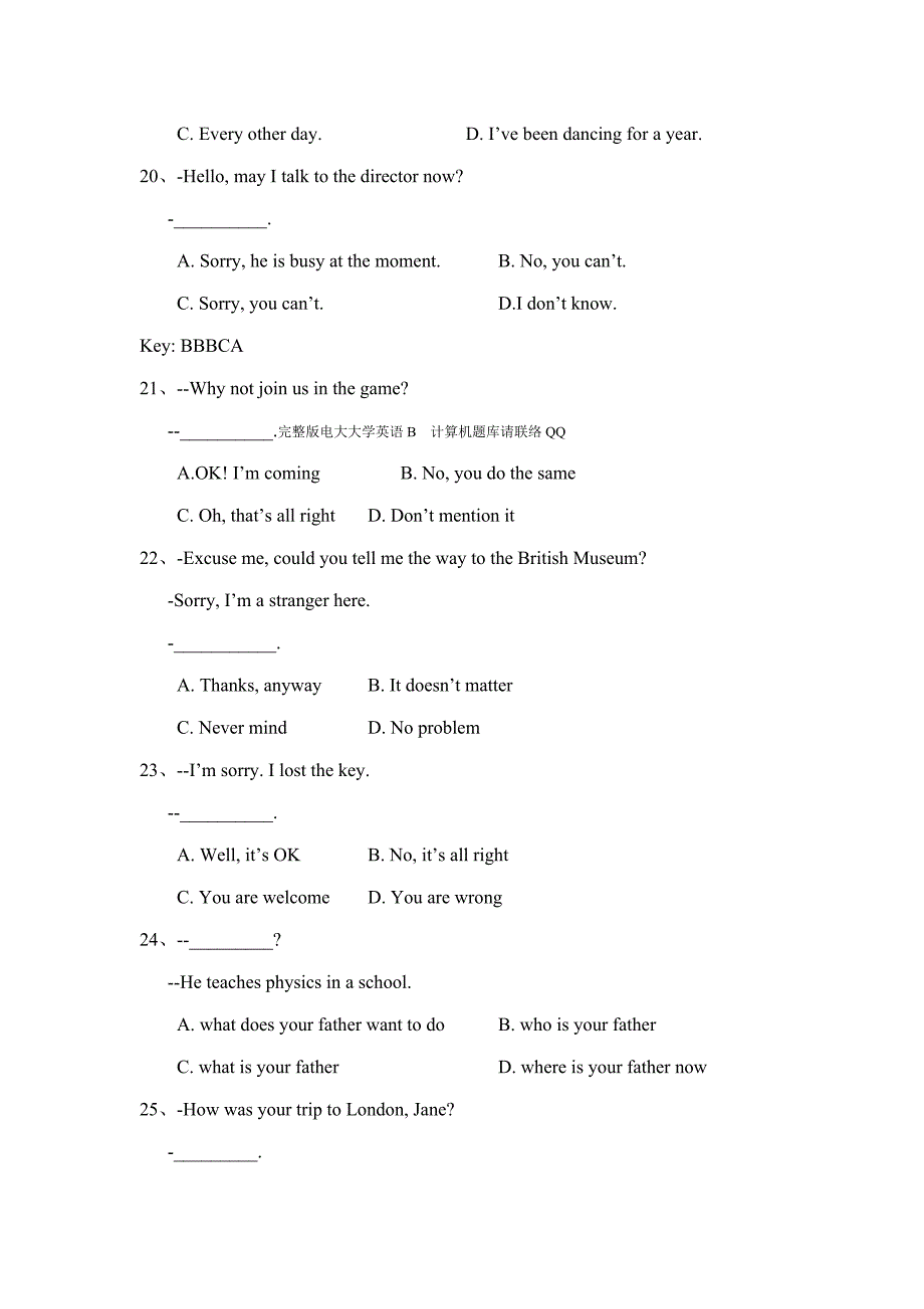 2023年12月远程教育电大专升本本科网考大学英语B统考真题题库小抄_第4页