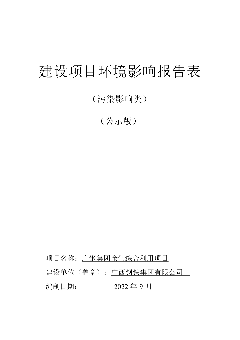 广钢集团余气综合利用项目环境影响报告表.docx_第1页