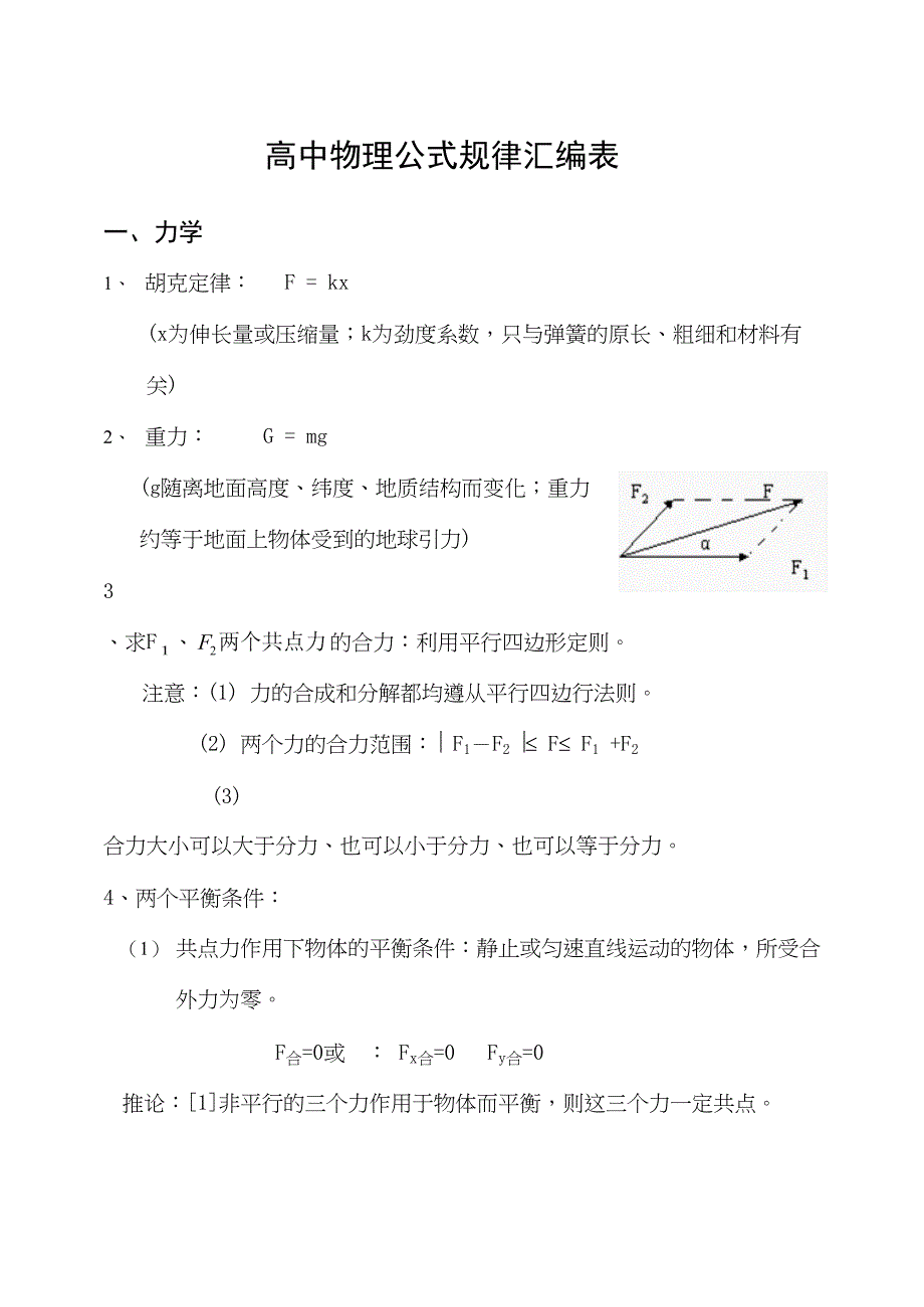 高考物理公式理科_第1页