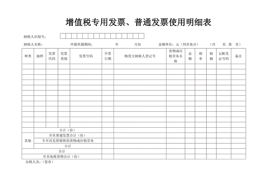 增值税专用发票、普通发票使用明细表_第1页