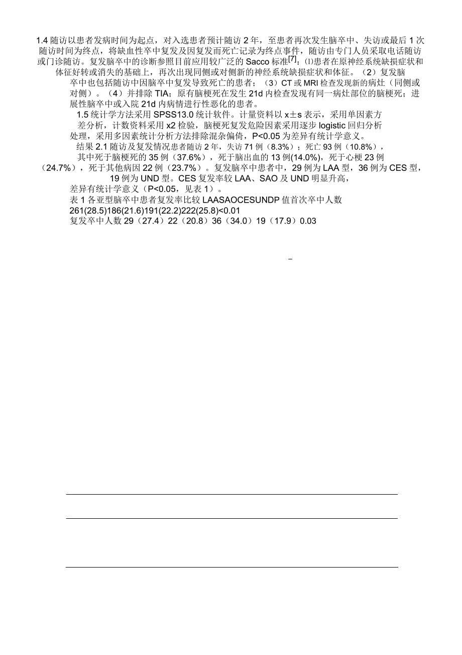 2019年缺血性卒中复发与相关因素分析_第5页