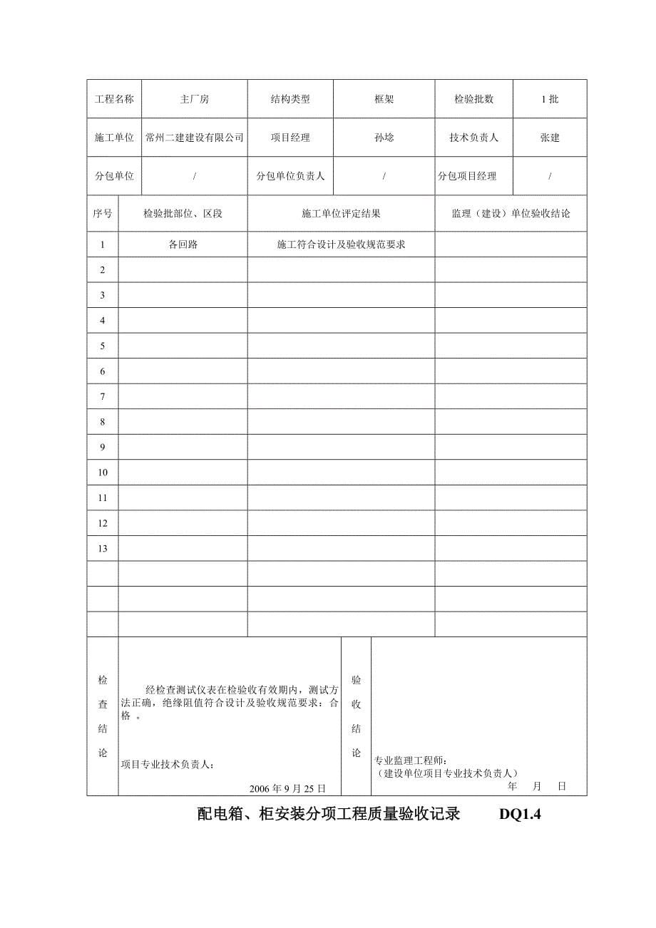 成套配电柜、控制柜(屏台)和动力,照明配电箱(盘)及控制柜安装分项工程质量验收记录_第5页