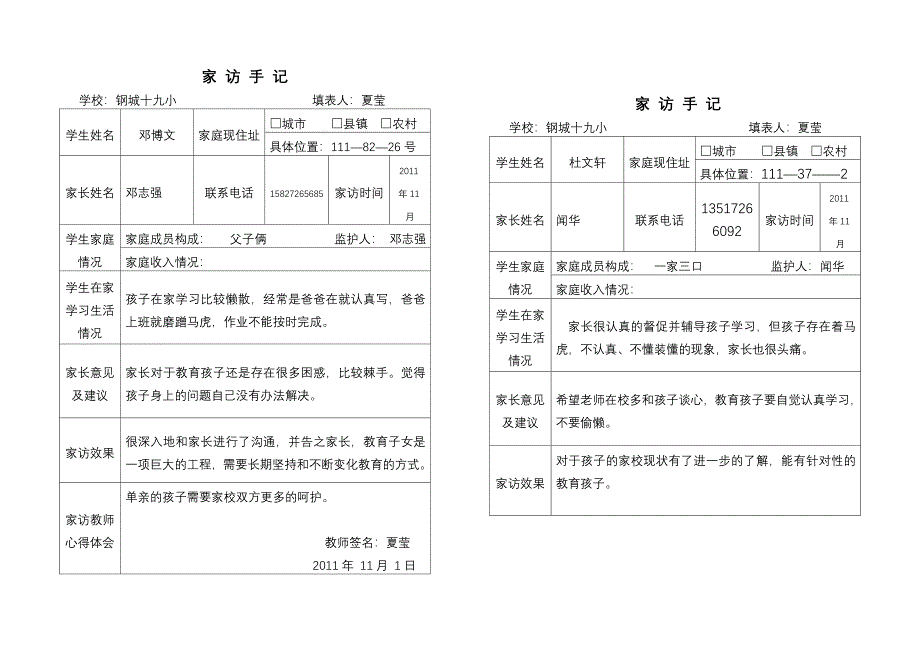 家访手记表格_第1页