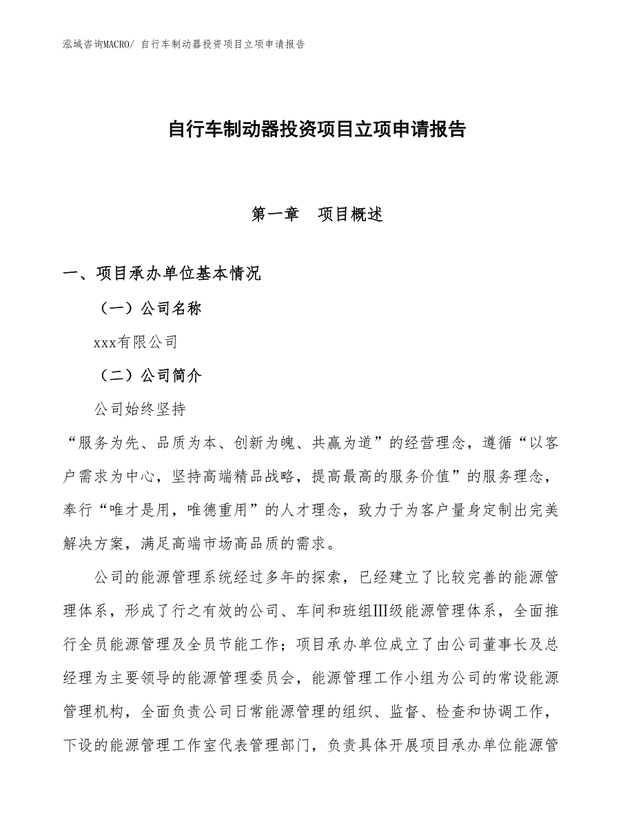 自行车制动器投资项目立项申请报告_第1页