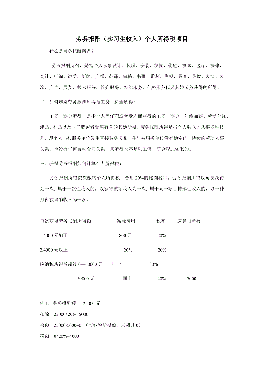 劳务报酬(实习生收入)个人所得税计算方法_第1页