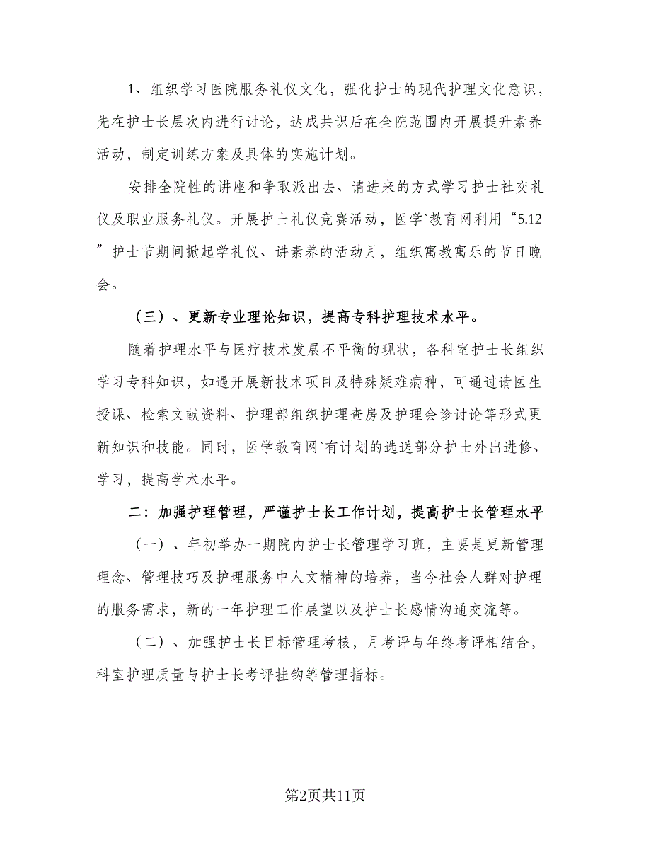 2023年护士长个人年度工作计划标准模板（三篇）.doc_第2页