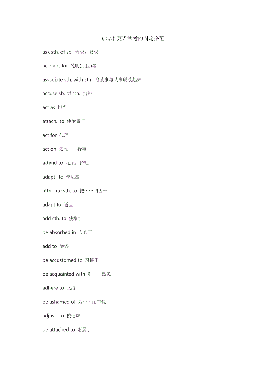 专转本英语常考的固定搭配_第1页