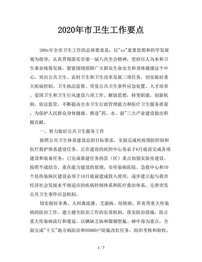 2020年市卫生工作要点.doc
