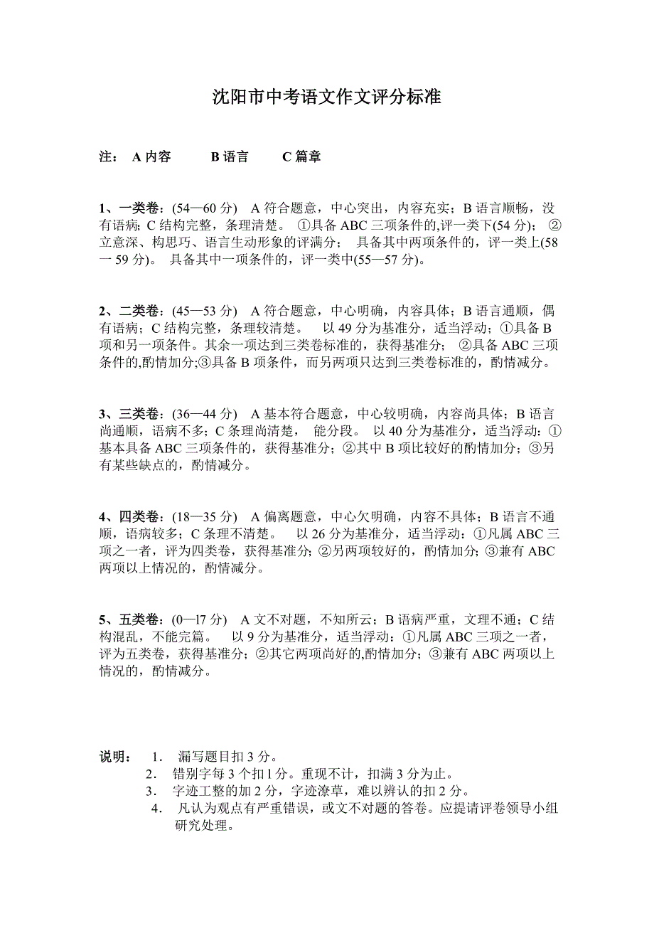 沈阳市中考作文评分标准.doc_第1页