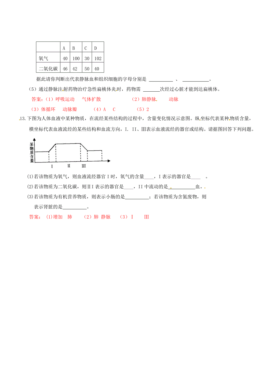 2011中考生物专项训练-人体的呼吸_第3页