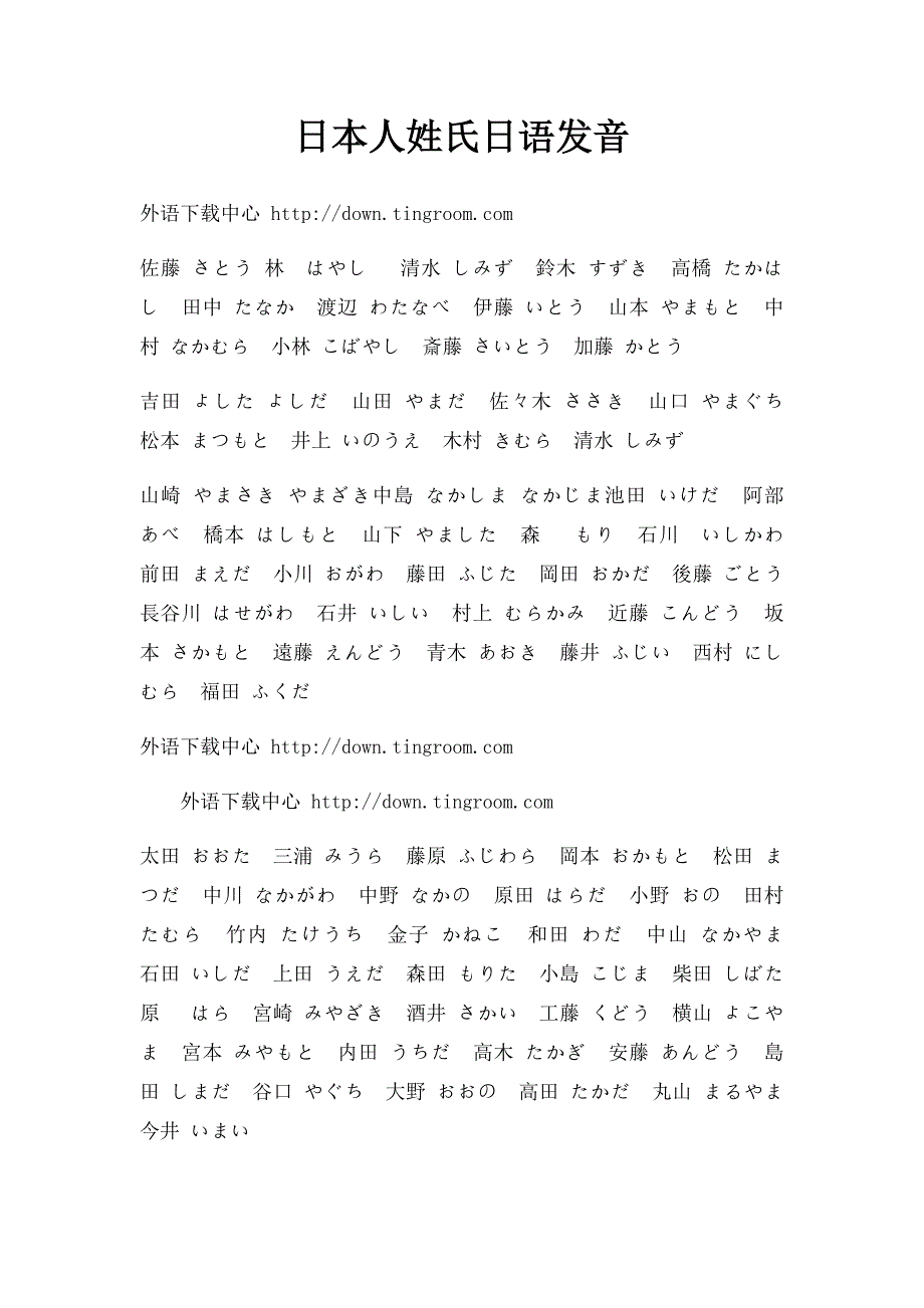 日本人姓氏日语发音_第1页