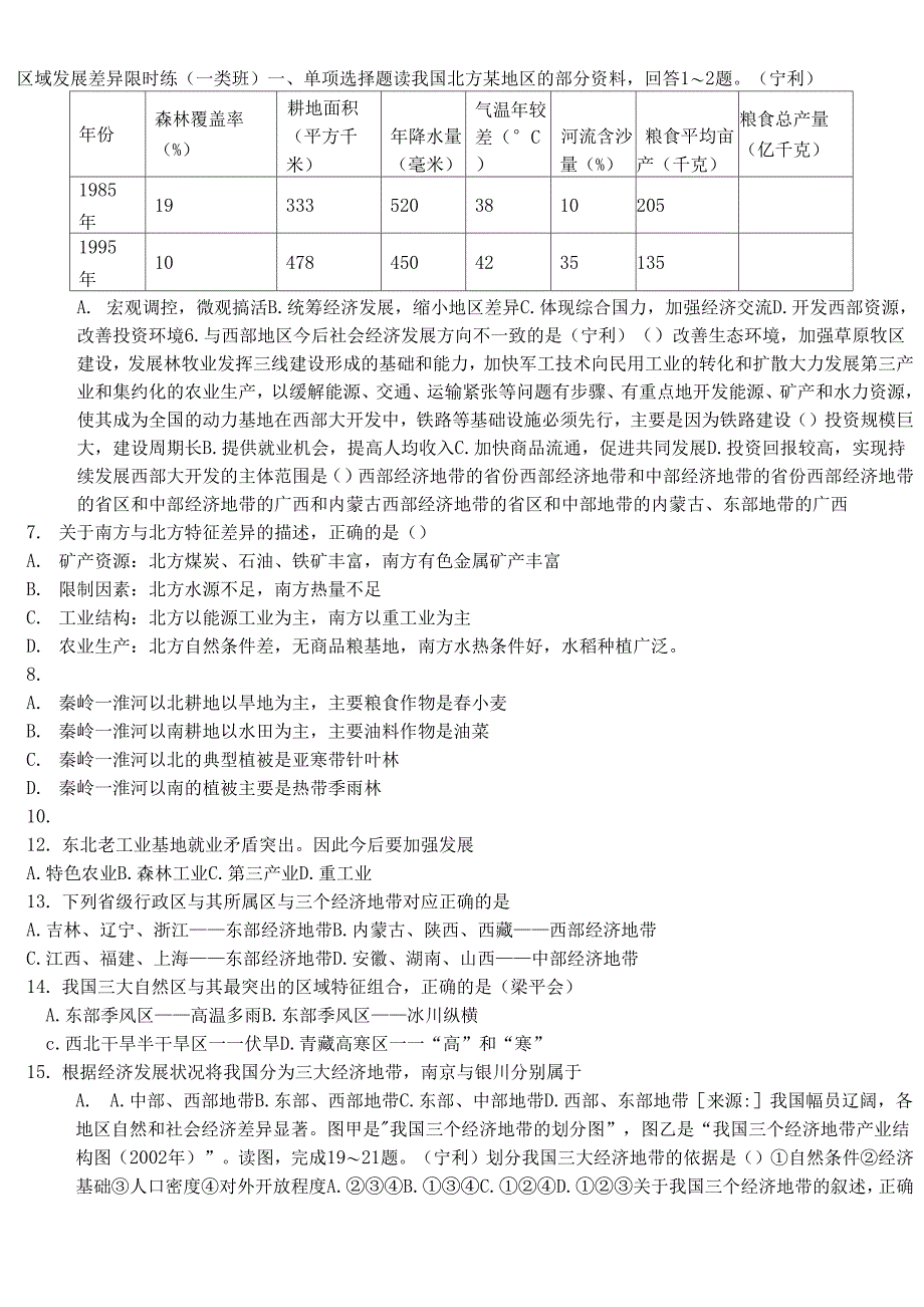 区域发展差异练习_第1页