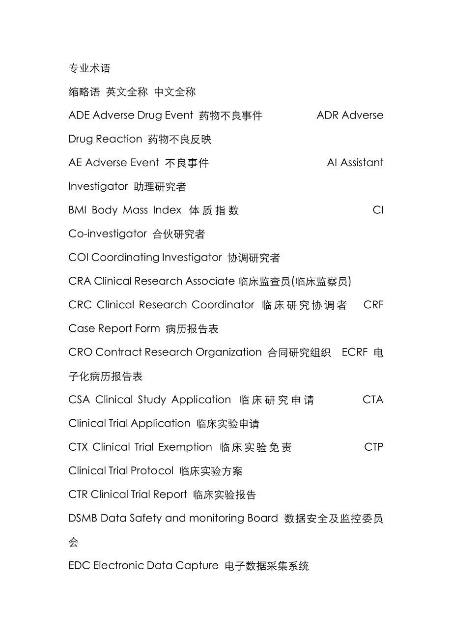临床试验常用术语缩写_第1页