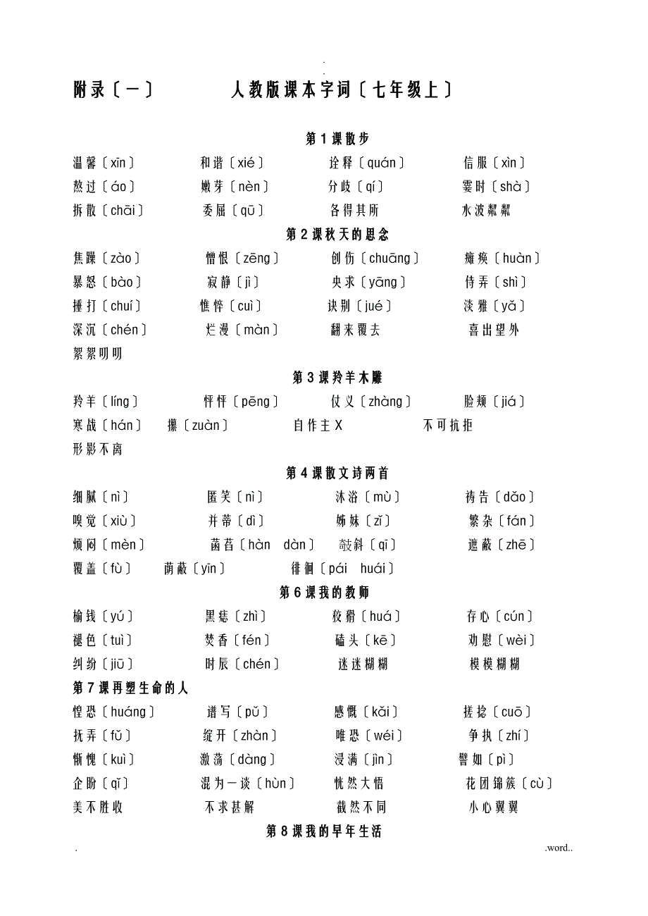 初中语文全册字词_第1页
