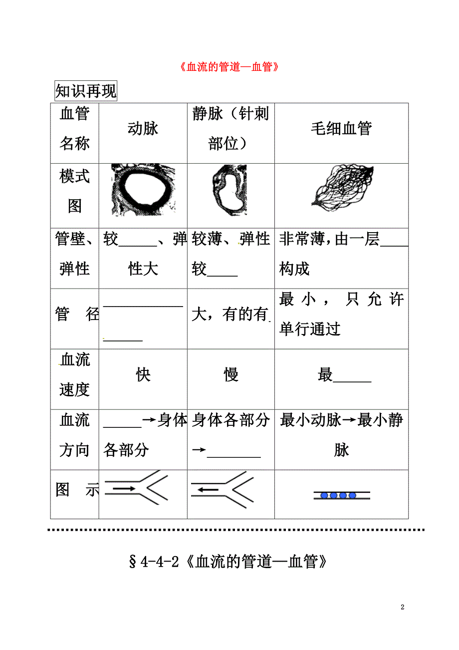 内蒙古鄂尔多斯市七年级生物下册4.4.2血流的管道—血管导学案1（原版）（新版）新人教版_第2页